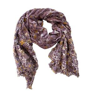 Eddie Bauer Floral Scarf One Size Fringe Trim Purple Neck Wrap Linen Blend Boho